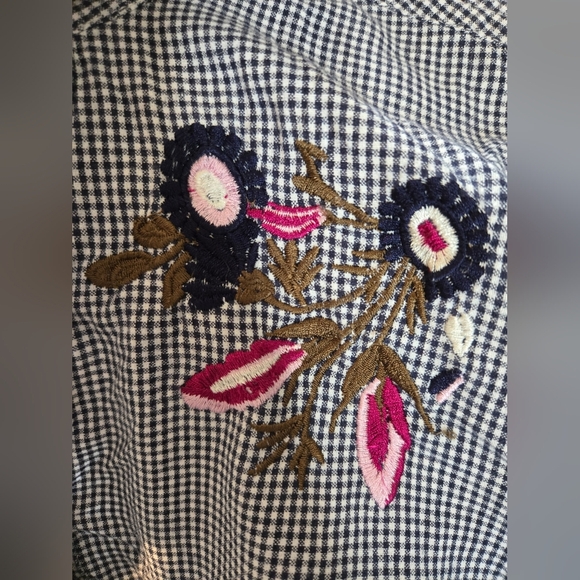 Paper Moon | Blue and White Checkered Blouse with Embroidery, Size S - Picture 4 of 5
